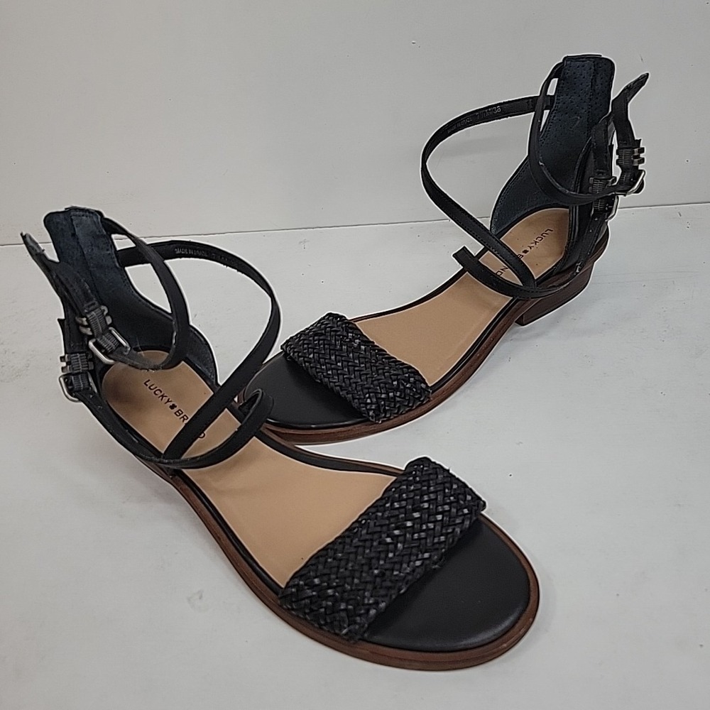 Lucky Brand Blk Gladiator Sandals Sz 7.5 M Rear Zip Preppy Trendy Casual Comfy